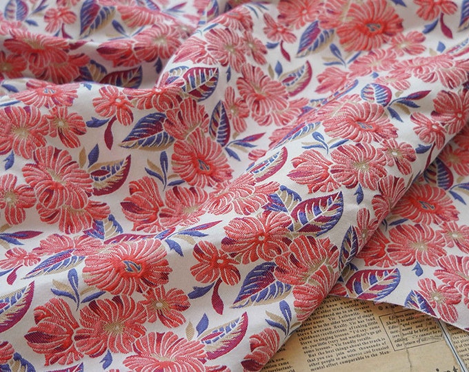 Reversible jacquard woven fabric, Japanese flower with embossed effects, Upholstery, Decor, Costume, Curtain, bag, DIY, kimono/Fabric, 59"W