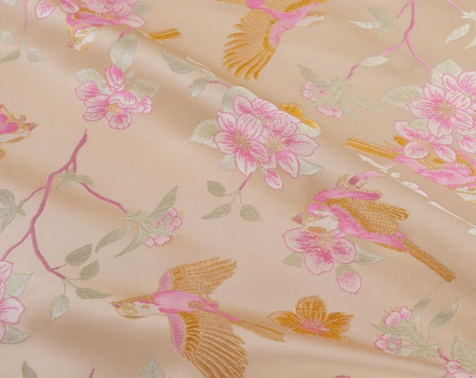 59"W Song Brocade Chinese bird and flower Silk Brocade, Emperor Tibetan robe, cheongsam, sewing, Upholstery, Quilting and drapery fabric