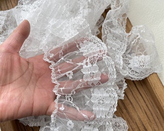 White lace Folding Lace Trim Pleated ruffled fabric, Designer Fabric, Lolita, cuff, Events, home Decor, wedding, Baby, dress/fabric, 3.5" W