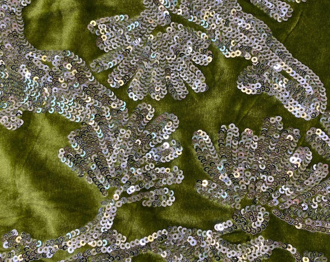 43"W Velvet Embroidery Fabric for Women's Coats, Skirts & Evening Dresses – Beaded Pillar Design, Designer Fabric, Decor, wedding, Doll