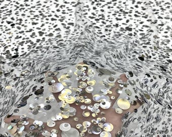 Sequin Embroidery Fabric: Beaded Designer Fabric for Prom Dress, Doll Making - 49"W