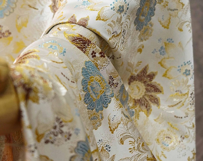58"W flower Soft silky Brocade Floral Chinese Traditional Wedding Jacquard fabric, Upholstery, drapery, Quilting, DIY and Sewing