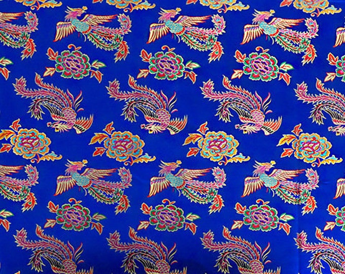 45"W Chinese Silk brocade woven damask fabric cheongsam cushion lifelike Peacock flying pattern Tapestry fabric, 5 colors, Upholstery Sewing