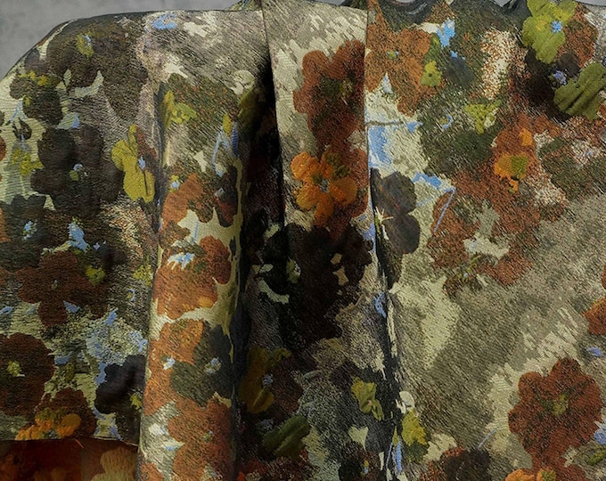 Floral Jacquard Fabric – Vintage Autumn Watercolor Style, 55" Wide