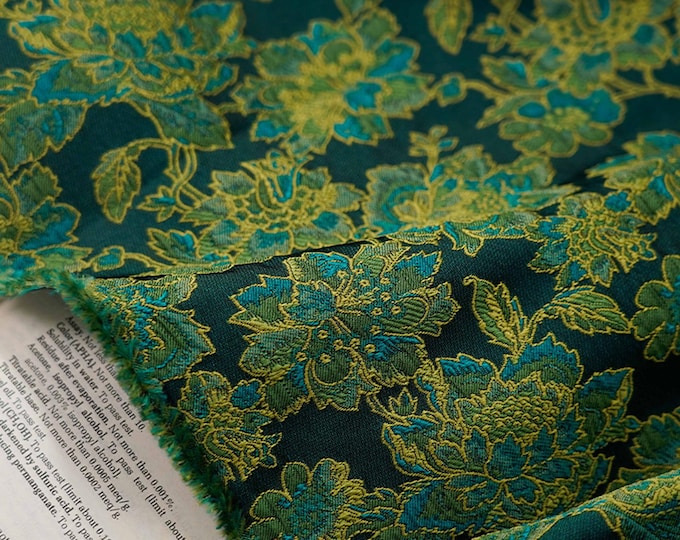 55"W Oriental Palace style green jacquard dress fabric, Fabulous exclusive Damask fabric, Upholstery, Decor, Costume/Fabric by the meter