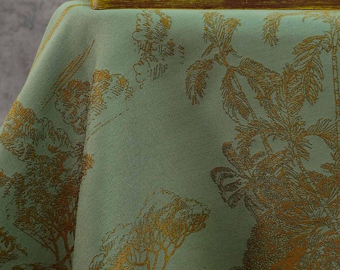 Vintage Tropical Palm Jacquard Fabric - Coastal Decor, Summer Upholstery, Curtain & Pillow Fabric, Unique Botanical Textile for Sewing, 57"