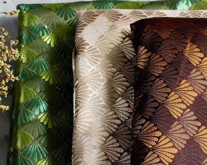 29.5" and 59" Width Japanese Fabric, Japanese Shell Jacquard silk brocade by the meter, 3 colors On SALE, Upholstery and Sewing fabric