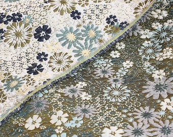 Floral Jacquard Woven Fabric: Olive Green Reversible Upholstery, 54"W