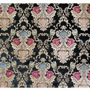 57W Retro Palace style brocade jacquard dress fabric, Damask Fabric, Deco Fabric, Sofa Fabric by the meter, Black, beige and Green Black