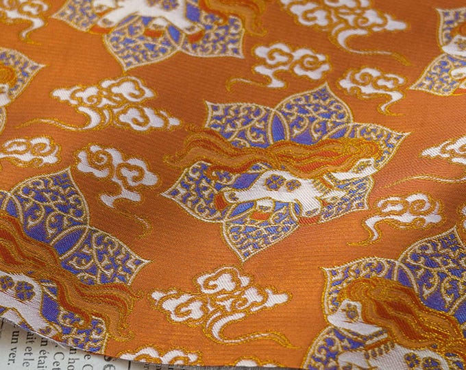 Song Brocade Fabric with Gold Thread Jacquard | Luxury Chinese Silk Brocade | Traditional Imperial Pattern Fabric, 59"W