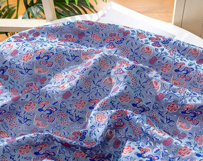 Mongolian Style Gown, Tibetan Damask Brocade, handmade Eight Immortals Fu Lu Shou Xi Group fabric,  jacquard silk brocade antique fabric