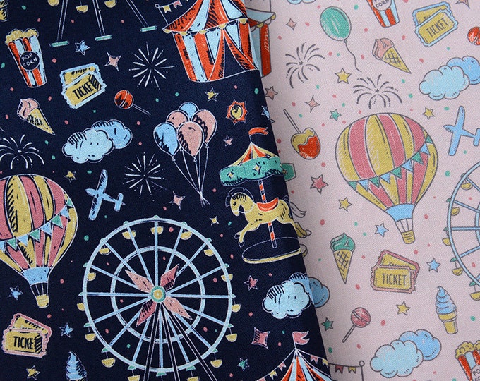 Theme park style print Fabric, 100% Cotton, Sewing, Dress, Kimono, home decor, Upholstery, Costume, handbag, DIY, nursery/Fabric by meter