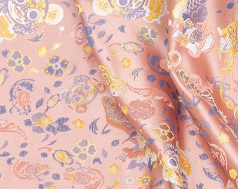 Pink & Gold Tiger Jacquard Brocade Fabric - 59" Wide
