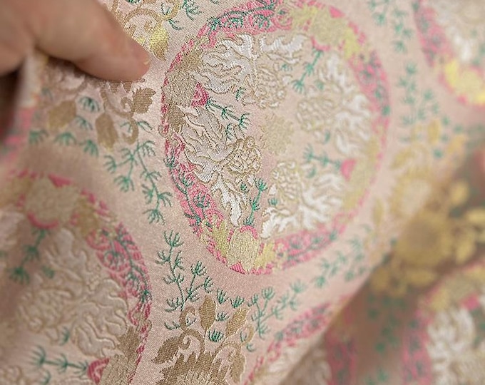 59"W Retro gold fish style brocade jacquard fabric, doll making, Drapery, Upholstery, Decor, Costume, Quilting, DIY/Fabric by 1 meter