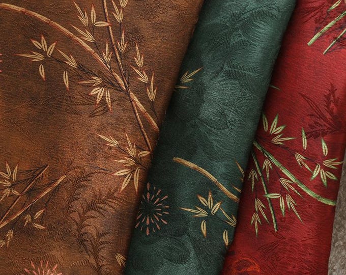59"W Ancient bamboo Tea silk satin fabric, 3 colors, Upholstery, Decor, Costume, Curtain, bag, Sewing, drapery, DIY, quilting/Fabric