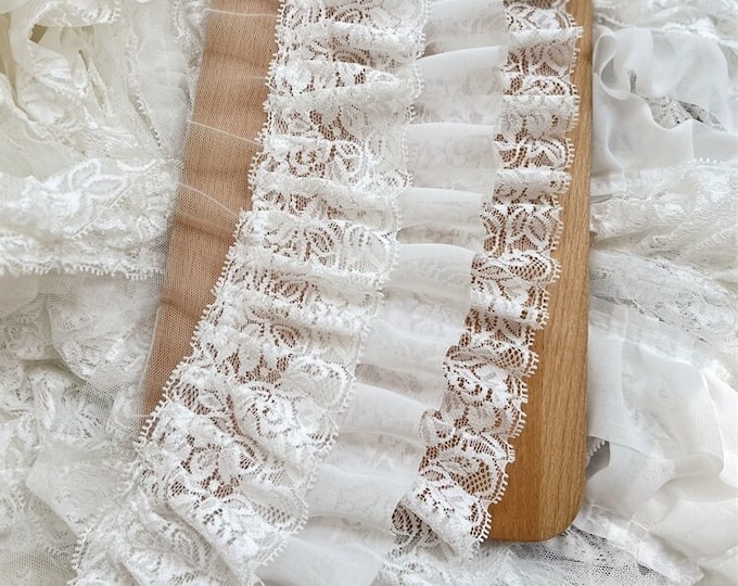 Pure White High Quality Garment Home Lace trim, three layers, Lolita, cuff, Events, Home Decor, wedding, Doll making, dress/fabric, 4.33"W