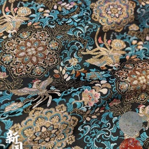 牡丹鳳凰錦織生地 - 中国風サテン、幅56インチ