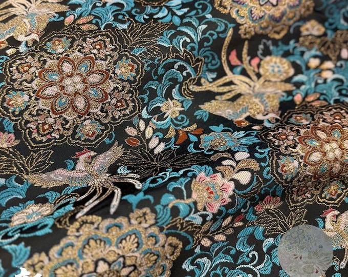 Peony Phoenix Brocade Fabric - Chinese Style Satin, 56" Wide