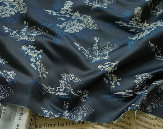 67"W Draped ancient fan Pattern Jacquard Fabric, Upholstery, Decor, Costume, Curtain, Handbag, Sewing/Fabric by the meter