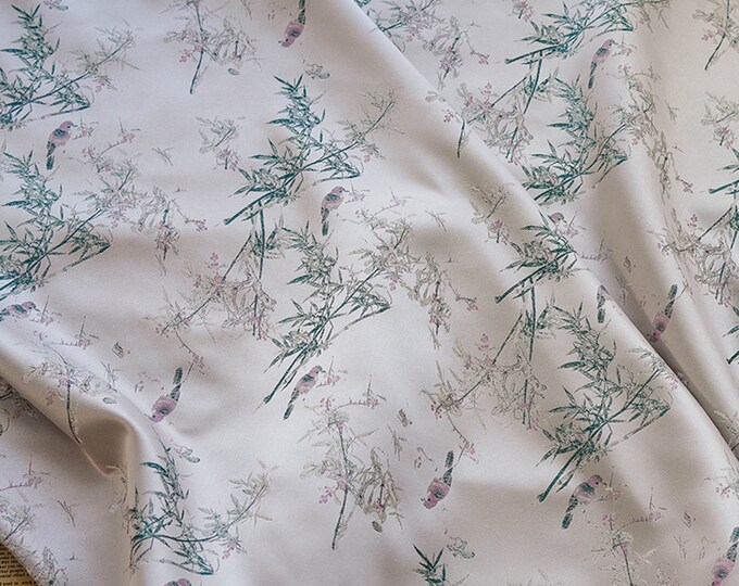 59" Width light purple bamboo Brocade Satin Fabric, Home Decor, Sewing, Kids, Dolls, quilting, floral, bookbinding, tapestry/fabric