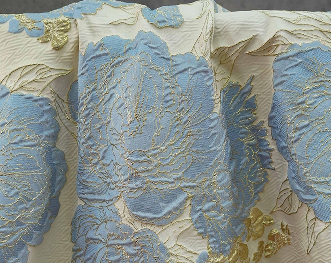 Elegant Embossed Gold Thread Floral Jacquard Fabric – Luxury Dress & Home Decor Textile, 57"Wide