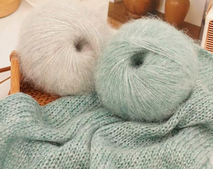 Glitter Mohair Spray Mohair Silk Yarn – Kid Mohair Lace Knitting Yarn, Colorful Gradient Rainbow DIY Hand Knitted Wool Ball, Sold by Ball