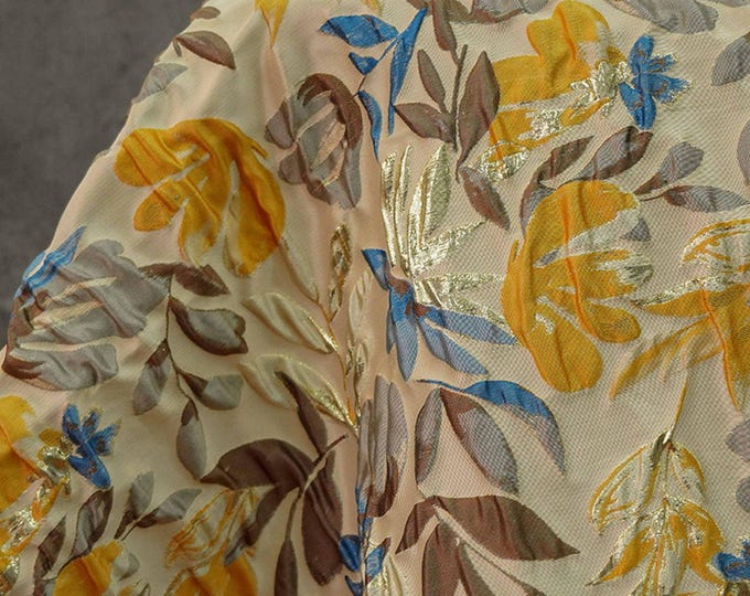 53"W Retro Palace style 3D gold thread jacquard fabric, Damask, Upholstery, Decor, drapery, Curtain, bag, Sewing, DIY/Fabric by the meter