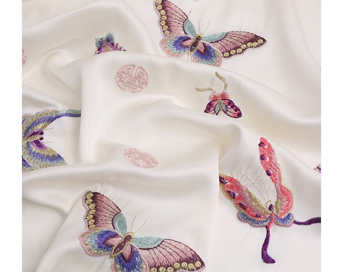 49”W embroidery butterfly satin fabric by the Meter, Dress, Curtains, Drapery, Upholstery, Sewing, Cheongsam, shoes, suits/fabric, 2 colors