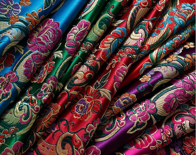29.5" Width Silk Brocade Fabric Phalaenopsis Design, 7 Colors Chinese Fabric By 1 Meter on SALE, Upholstery, Shoes and Sewing fabric