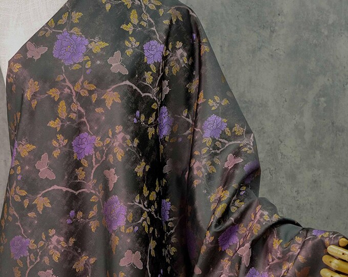 Gold thread jacquard fabric, Retro golden 3D butterfly, designer fabric, Upholstery, Blanket, Costume, bag, Sewing/Fabric by one meter, 56"W