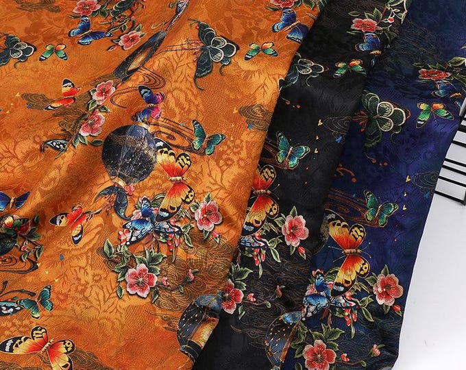 59"W Ancient roses Tea silk satin fabric, Digital print, 3 colors, Upholstery, Decor, Costume, Curtain, bag, Sewing, drapery, DIY/Fabric