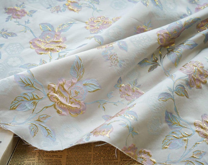 59“W Retro Palace Jacquard Dress Fabric - Damask Deco Fabric by the Meter, Upholstery, Quilting, Sewing, drapery & bookbinding, DIY/ fabric
