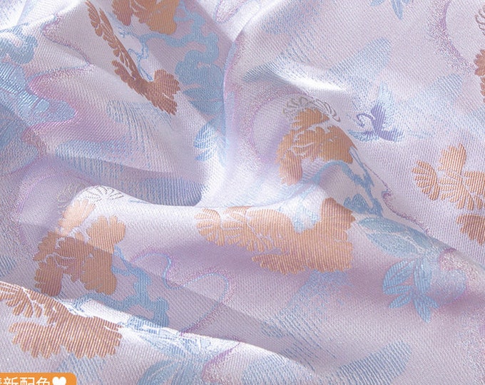59"W Song Brocade, Rayon cotton crane pattern, cheongsam, Upholstery, Decor, Costume, Curtain, Handbag, Sewing, DIY/Fabric by meter, 6colors