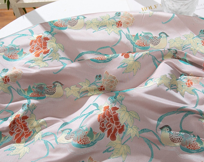59"W Song Rayon mandarin ducks playing in the water Silk Brocade, Tibetan robe, cheongsam, sewing, Upholstery, Quilting & drapery/ fabric