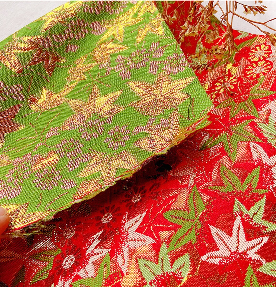 Japanese Nishijin Ori Fabric Maple Leaf Pattern Traditional Etsy