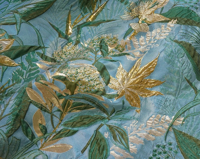 Gold thread jacquard fabric, 3D designer fabric, 55" W By 1 Meter, Prom Fabric, Upholstery, Quilting, drapery, doll making, Sewing/ fabric