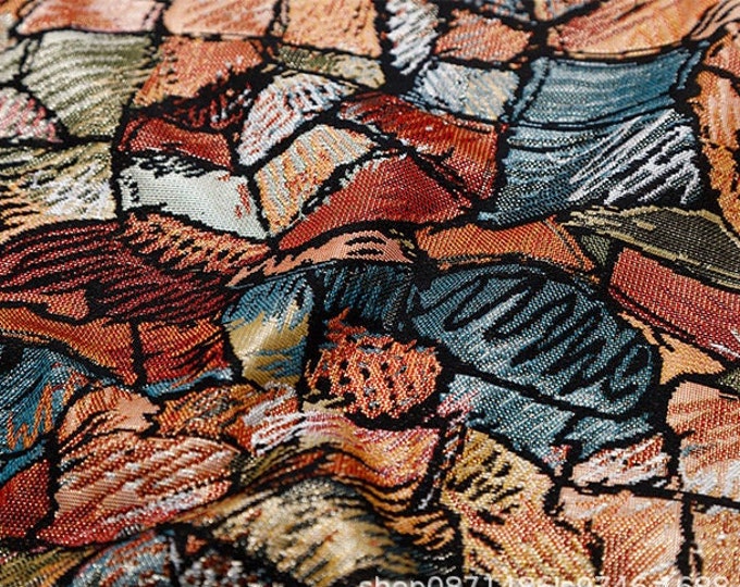 55"W Chenille Jacquard Fabric , 4 Colors church stained glass pattern, Upholstery, Decor, Costume, Curtain, Handbag, Sewing/Fabric by 1meter