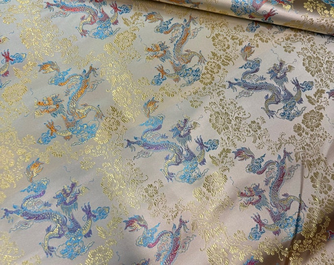 Silk Brocade Fabric Big dragon, Wedding Fabric, 59"W brocade Fabric By 1 Meter on SALE, Upholstery, Quilting, Sewing, Costume, drapery