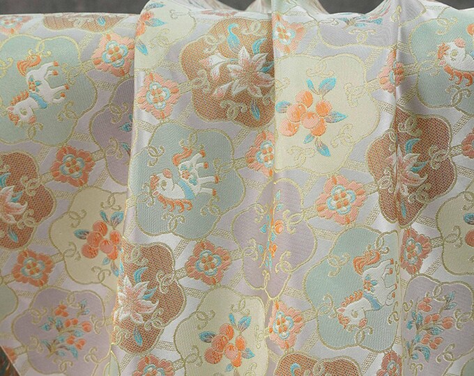 Song Brocade Fabric with Gold Jacquard – Luxury Traditional Chinese Weaving for Sewing & Crafts, 65"W