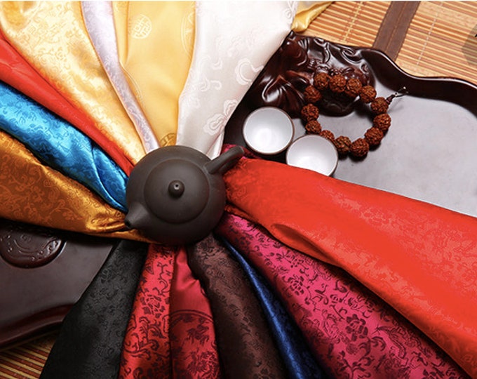 9 colors Small Dragon Two Sides Jacquard Satin Fabric, 47“Wide Floral and Dragon Chinese Antique Satin Cosplay Costumes, Sell by the meter