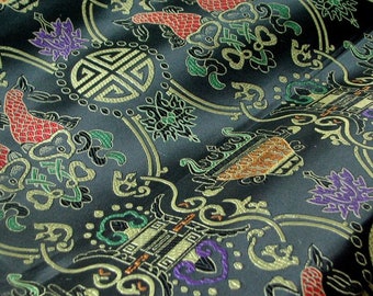 Pisces Double Fish Silk Brocade Fabric: Cheongsam Fabric, Home Decor