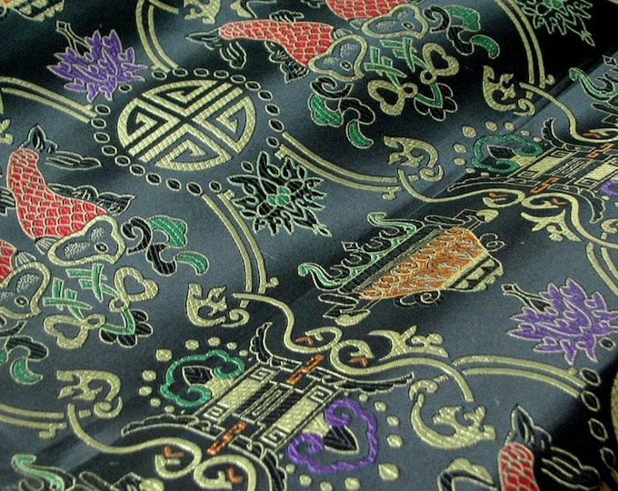 Chinese Silk Brocade Fabric Pisces Double Fish Home Decor, Table cloth, bed runner, pillow case Cheongsam Fabric
