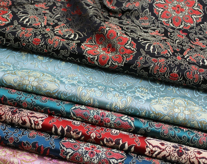 Chinese Embroidery Brocade fabric, 29.5 inches wide, Lotus pattern, 9 colors for chinese cheongsam, qipao, chinese wedding