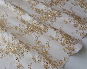 Gold Thread Floral Jacquard Fabric: 3D Texture Upholstery, Costume - 56"W