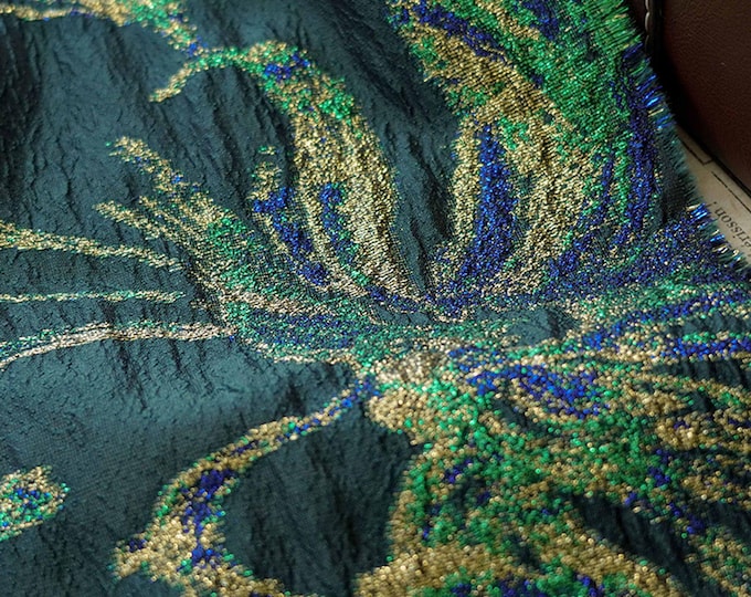 Dark Green Floral Jacquard Fabric with Gold Thread - 55" Wide - By The Yard