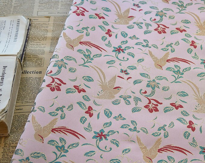 Birds Jacquard Satin Fabric - 59"W Brocade Upholstery, Quilting, sewing, bookbinding & Home Decor Material by Meter