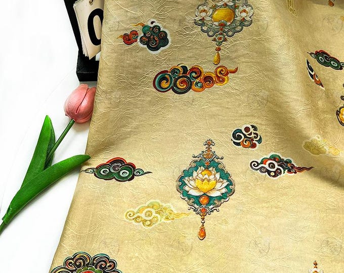 Lotus Cloud Tencel Jacquard Fabric: Elegant Hanfu & Qipao Sewing Material