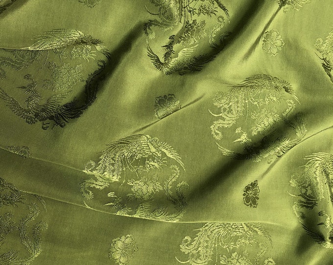 10 colors Two Sides Jacquard Satin Damask Fabric, 59“Wide Dragon & Phoenix, Upholstery, Decor, Costume, Handbag, Sewing/Fabric by the meter