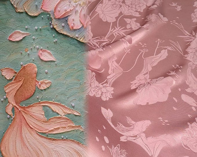 4 colors Two Sides Jacquard Satin Damask Fabric, 59“Wide Lotus Pattern, Upholstery, Decor, Costume, Dress, Handbag, Sewing/Fabric by 1 meter