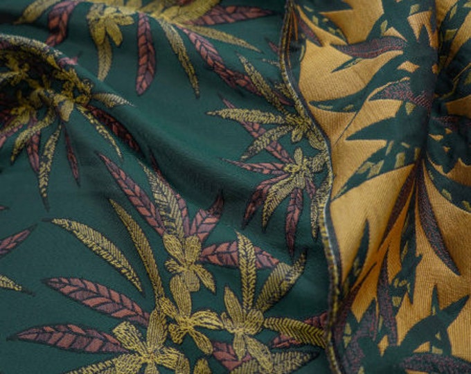 Dark Green Reversible jacquard woven fabric with embossed effects, Upholstery, Decor, Costume, Handbag, Sewing, DIY/ fabric, 64"W By 1 yard